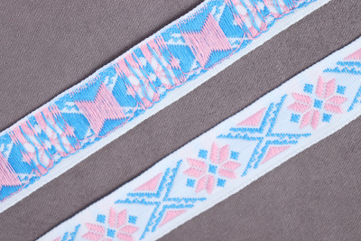 Лента 17мм жаккардовая 8772 Белый/Голубой/Розовый - изображение