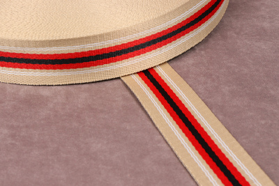 Лента ременная 38мм стропа полоса Бежевый/Красный/Черный/Белый - изображение