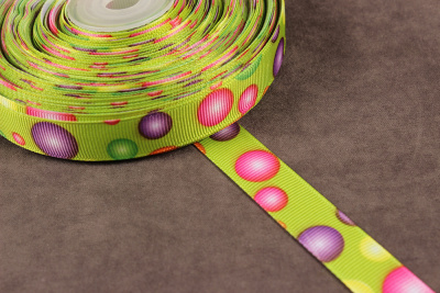 Репсовая лента с рисунком 15мм Пузыри Св.зеленый/желтый/розовый/зеленый/фиолетовый - изображение