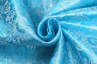 Парча-жаккард огурцы Серебро на бирюзовом - изображение