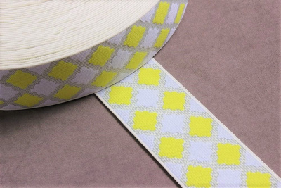 Тесьма эластичная 60мм Св.серый/желтый/серый - изображение