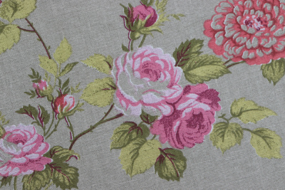 Лён набивной 145 гр/м.кв. Роза Прованс на сером - изображение