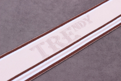 Тесьма эластичная 35мм TRENDY Кремовый/коричневый - изображение