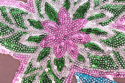 Термоаппликация с пайетками Цветок Розовый/голубой/зеленый 9203 - изображение