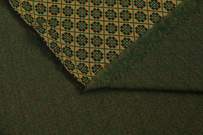 Трикотаж-жаккард ROYCE 54016 Ромбы/цветы Горчичный/зеленый/черный - изображение