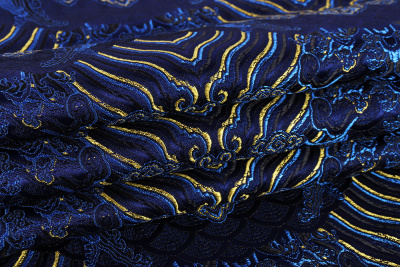 Шелк-жаккард волны Т.синий/желтый/синий - изображение