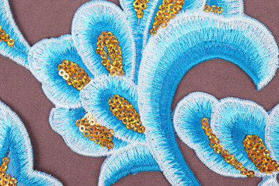 Термоаппликация с пайетками Узор Голубой/Золото 7133 - изображение