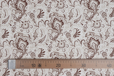 Лен набивной П-25 150 ИВ Бело-коричневый узор на бежевом - изображение