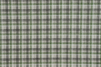 Лен набивной П-25 150 ИВ Черно-зеленая клетка на бежевом - изображение