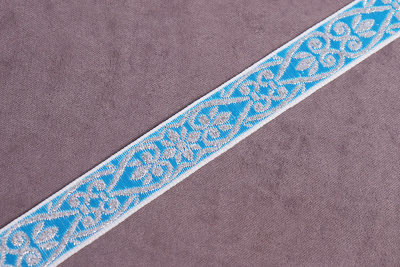 Лента 17мм жаккардовая 9798 Узоры Белый/голубой/серебро - изображение