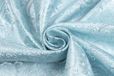 Парча-жаккард огурцы Серебро на голубом - изображение