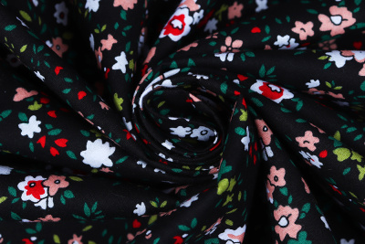 Поплин набивной Цветы на черном - изображение
