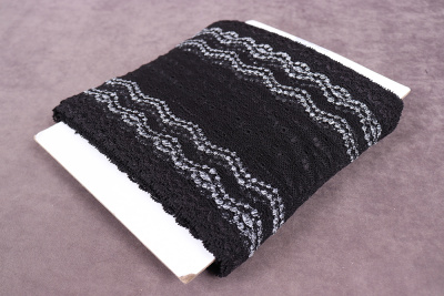 Кружево 180мм эластичное Черный/серый - изображение