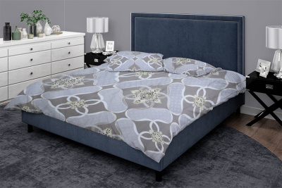 Сатин набивной 220 115 гр/м.кв. Абстракция Коричневый на бежевом - изображение