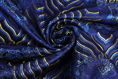 Шелк-жаккард волны Т.синий/желтый/синий - изображение