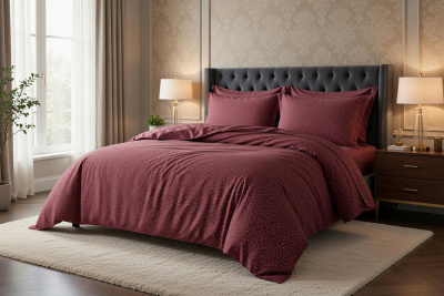 Бязь набивная 150 Комфорт Мелкий горох на винном - изображение