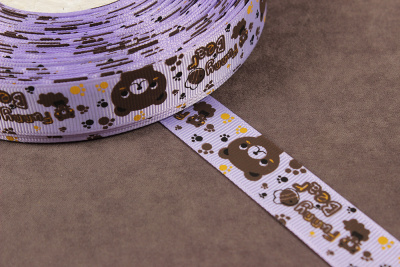 Репсовая лента с рисунком 20мм Funny Bear на сиреневом - изображение