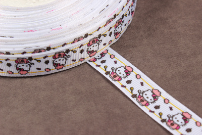 Репсовая лента с рисунком 15мм Hello Kitty Белый/розовый/красный/черный - изображение