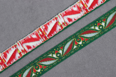 Лента 17мм жаккардовая 7931 Зеленый/красный/белый - изображение