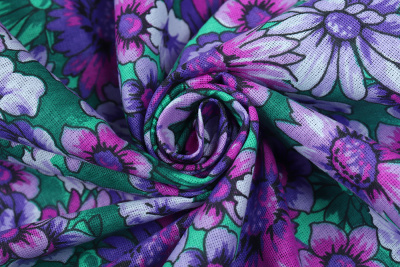 Бязь набивная 262 Ив 120 гр/м.кв. Цветы розовый/сиреневый - изображение