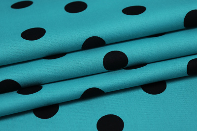 Хлопок набивной Черный горох на бирюзовом - изображение