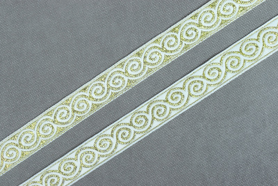 Лента 18мм жаккардовая 8681Бесконечность Белый/золото - изображение