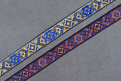 Лента 17мм жаккардовая 9188 Восток Синий/Красный/Золото - изображение