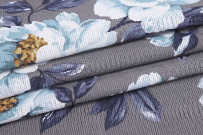 Рогожка набивная Пиония на сером - изображение