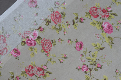 Лён набивной 145 гр/м.кв. Роза Прованс на сером - изображение