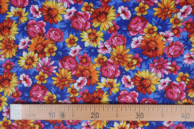 Бязь набивная 262 Ив 120 гр/м.кв. Розово-оранжевые цветы - изображение