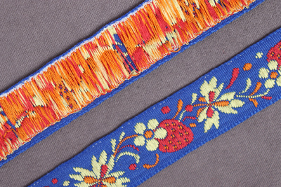 Лента 18мм жаккардовая 9438 Земляника Синий/Желтый/Красный - изображение