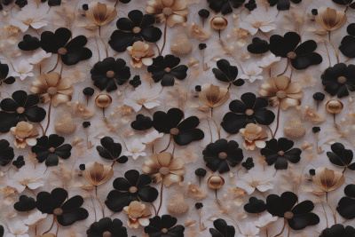 Кулирная гладь с лайкрой Цветы на бежевом - изображение