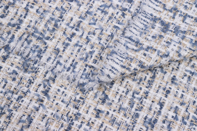 Костюмная шанель с люрексом 7073 580гр/м.кв.Белый/голубой/бежевый - изображение