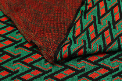 Трикотаж-жаккард ROYCE 54016 Зиг-заг Терракотовый/зеленый/черный - изображение