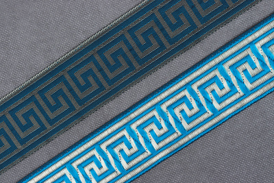 Тесьма жаккардовая 35мм Версаче Голубой/Золото - изображение