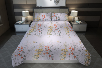 Сатин набивной 220 Цветы на св.сером - изображение