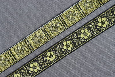 Лента 23мм жаккардовая 9618 Цветок Черный/золото - изображение