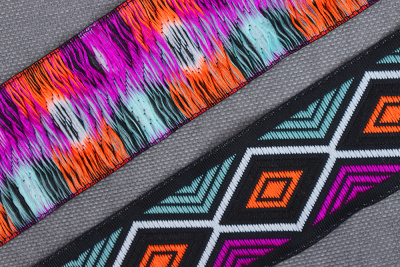 Тесьма жаккардовая 33мм №38 Ромбы Мятный/Белый/Оранжевый/Фуксия - изображение