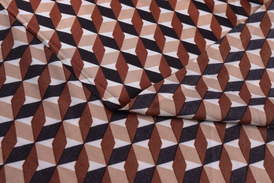 Шелк-атлас набивной 018-50 90гр/м.кв. Геометрия Коричневый - изображение