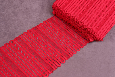 Кружево 180мм эластичное Красный/полосы - изображение