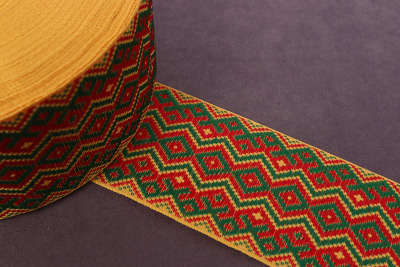 Лента 50мм жаккардовая 9433 Желтый/красный/зеленый - изображение