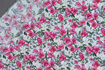 Штапель набивной ANNA 121473 Т.розовые цветы на белом - изображение