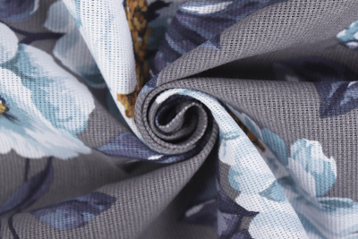 Рогожка набивная Пиония на сером - изображение