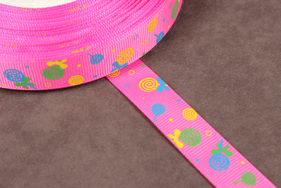 Репсовая лента с рисунком 15мм Леденец на палочке Розовый/зеленый/желтый/синий - изображение
