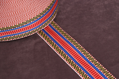 Лента ременная 50мм стропа Орнамент Синий/белый/красный - изображение