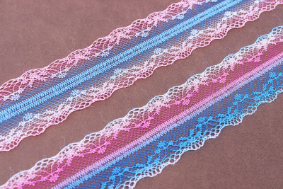 Кружево 42мм капроновое градиент Голубой/Розовый - изображение