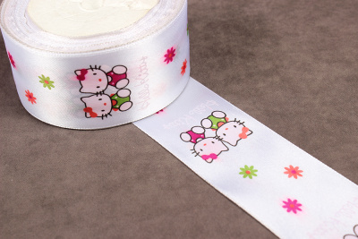 Лента атласная с рисунком 40мм Белый - изображение