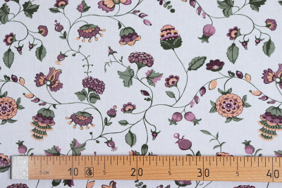 Бязь 262 набивная 142 гр/м.кв. Цветы акварель на св.сером - изображение