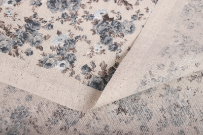 Лен набивной П-25 150 ИВ Розочки на бежевом - изображение