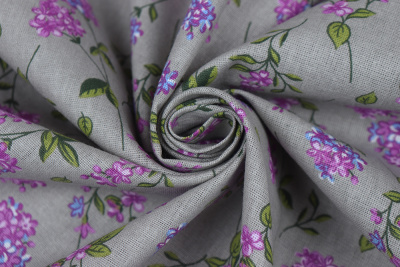 Бязь-универсал П13-150 ИВ Сиреневые цветы на сером - изображение